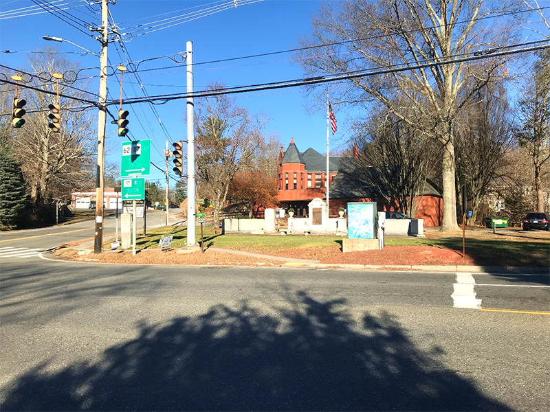 Figure 4 - View across Great Road (Routes 117 and 62) of Northeast Intersection Corner. Image of Randall Library. Figure 4 - View across Great Road (Routes 117 and 62) of Northeast Intersection Corner. Image of Randall Library.